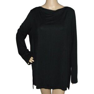 Adrienne Vittadini Tunic Blouse Womens Size XL Black Modal Spandex Draped Neck